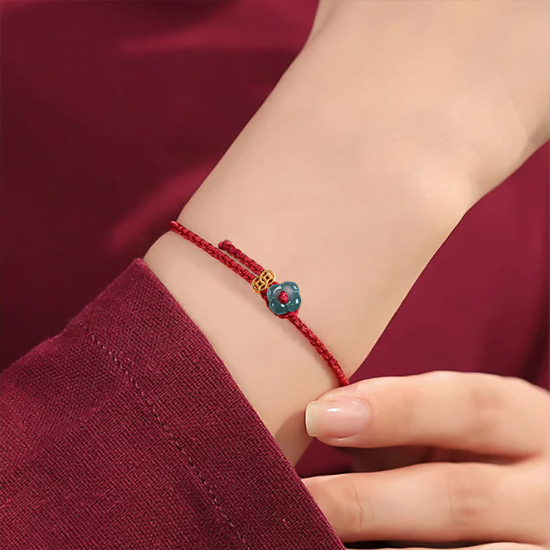 Nimara Ritual Jade Flower Luck Copper Coin Red String Bracelet