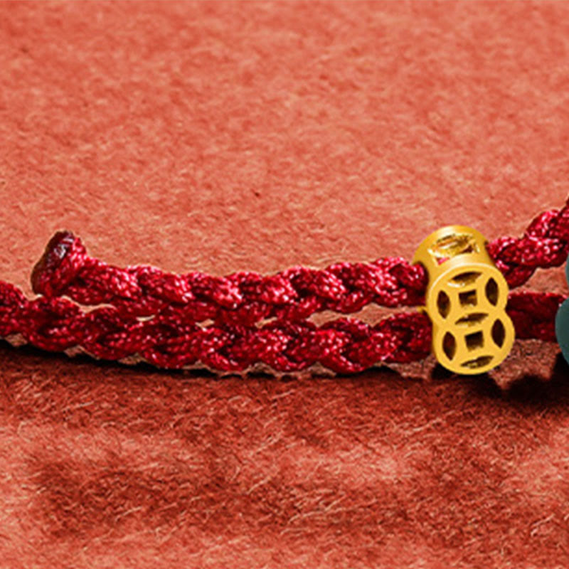 Nimara Ritual Jade Flower Luck Copper Coin Red String Bracelet