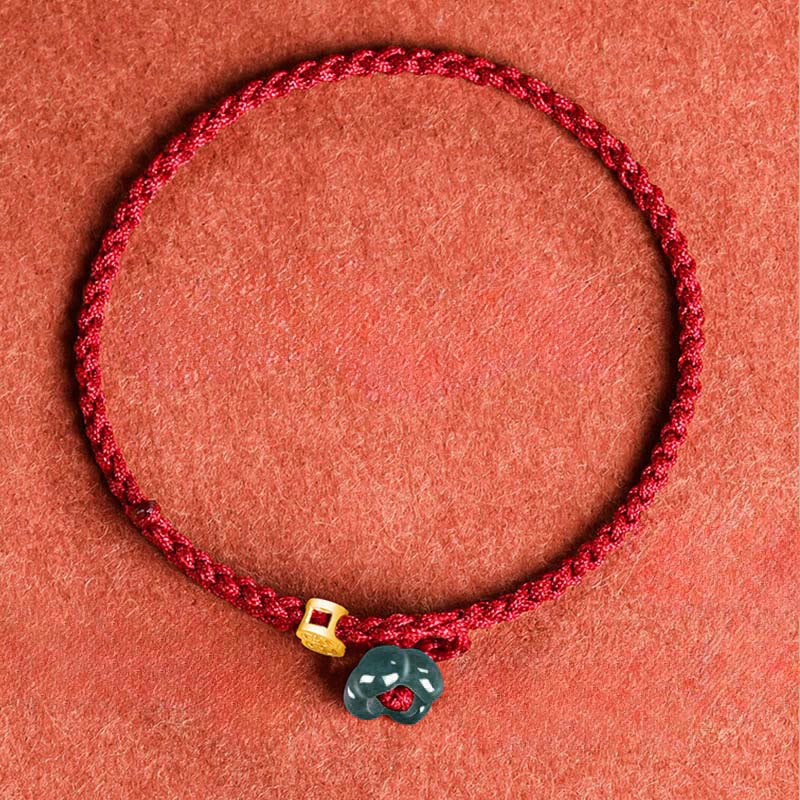 Nimara Ritual Jade Flower Luck Copper Coin Red String Bracelet