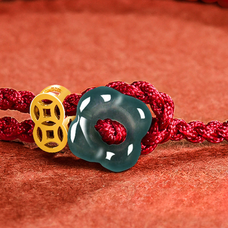 Nimara Ritual Jade Flower Luck Copper Coin Red String Bracelet