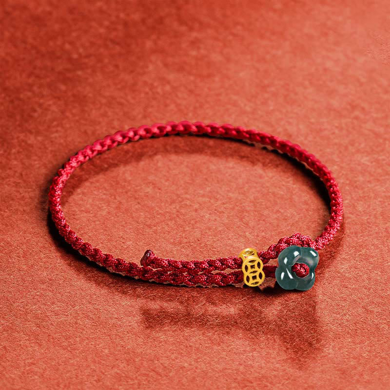 Nimara Ritual Jade Flower Luck Copper Coin Red String Bracelet