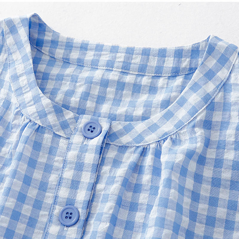 Nimara Ritual Crew Neck Sleeveless Plaid Summer Cotton Knee Length Dress