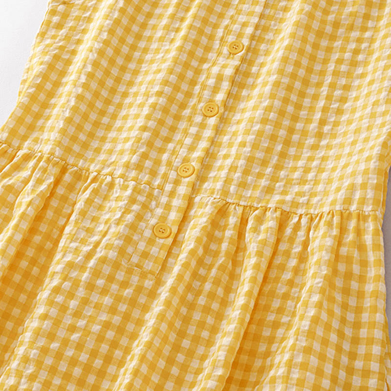 Nimara Ritual Crew Neck Sleeveless Plaid Summer Cotton Knee Length Dress