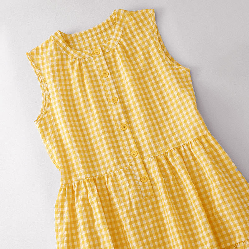 Nimara Ritual Crew Neck Sleeveless Plaid Summer Cotton Knee Length Dress