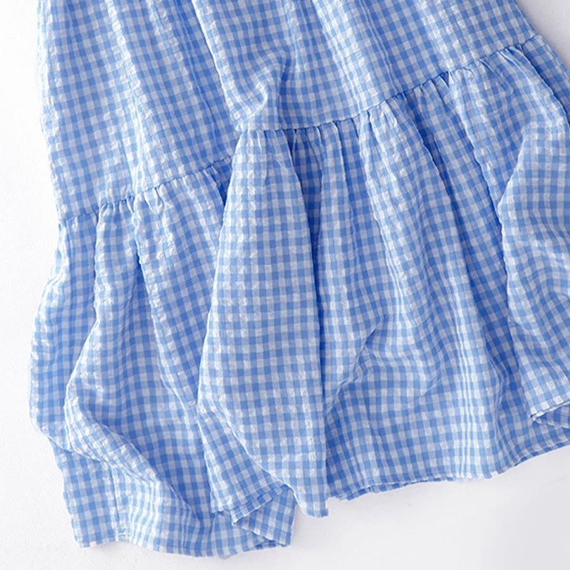 Nimara Ritual Crew Neck Sleeveless Plaid Summer Cotton Knee Length Dress