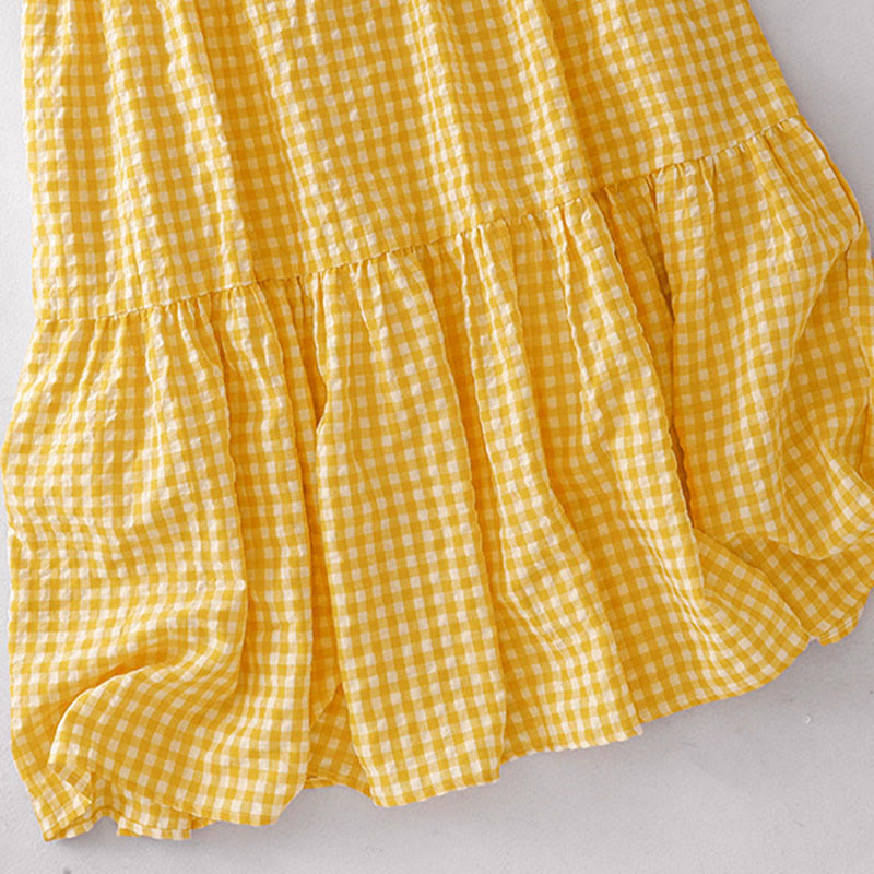 Nimara Ritual Crew Neck Sleeveless Plaid Summer Cotton Knee Length Dress