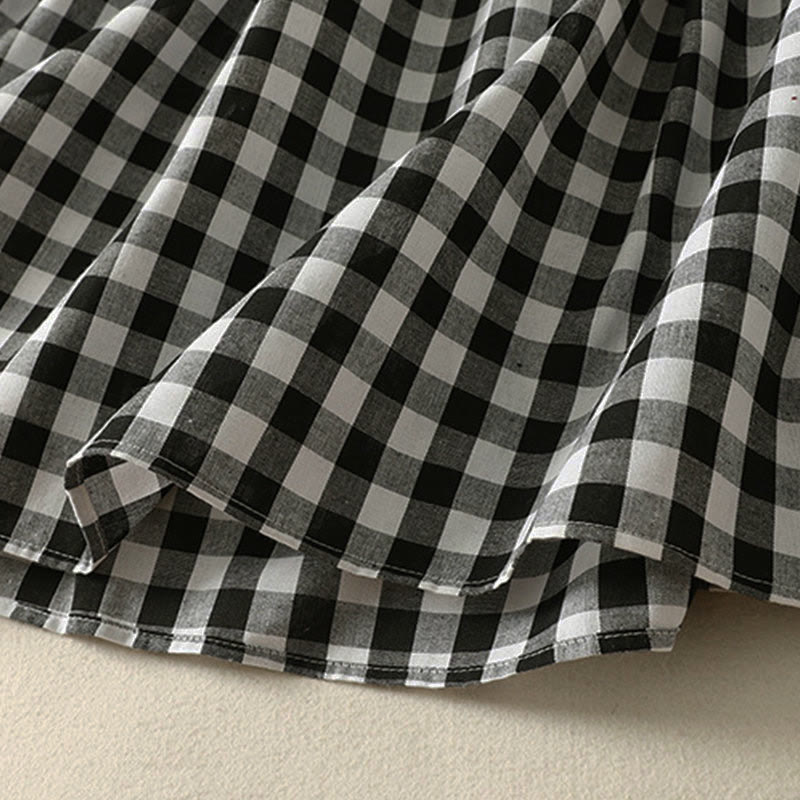 Nimara Ritual Casual V-neck Short Sleeve Cotton Plaid Summer Midi Dress
