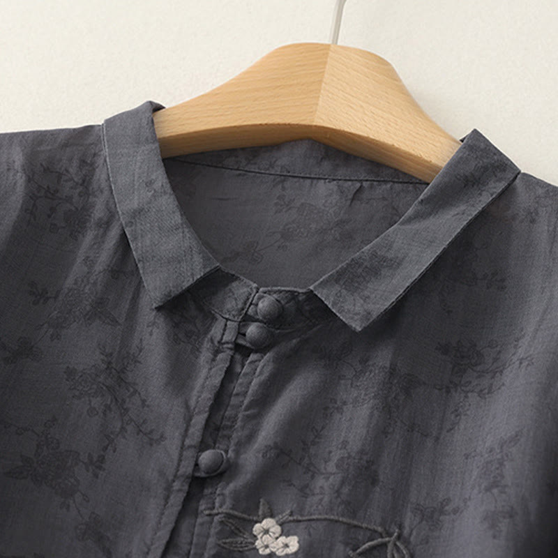 Nimara Ritual Stand Collar Embroidery Button Design Three Quarter Sleeve Summer Women's Shirt