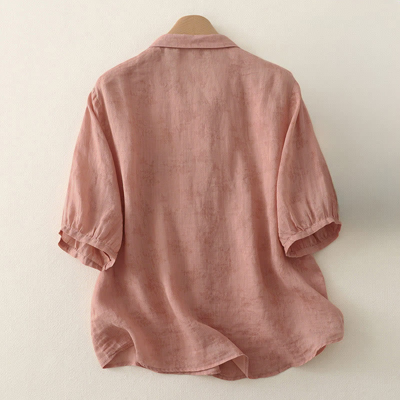 Nimara Ritual Stand Collar Embroidery Button Design Three Quarter Sleeve Summer Women's Shirt