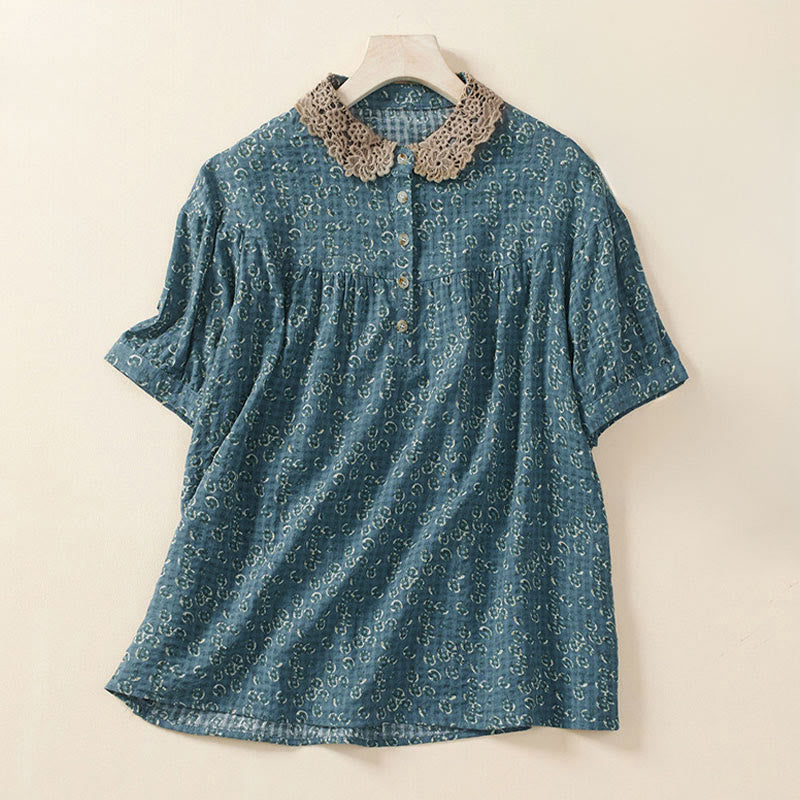 Nimara Ritual Front Button Design Floral Print Pattern Women's Cotton Half Sleeve Shirt