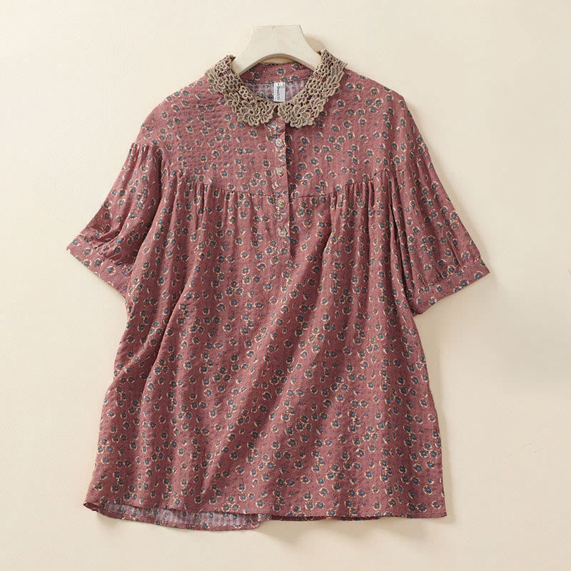 Nimara Ritual Front Button Design Floral Print Pattern Women's Cotton Half Sleeve Shirt