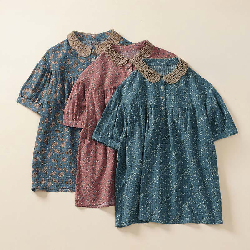 Nimara Ritual Front Button Design Floral Print Pattern Women's Cotton Half Sleeve Shirt
