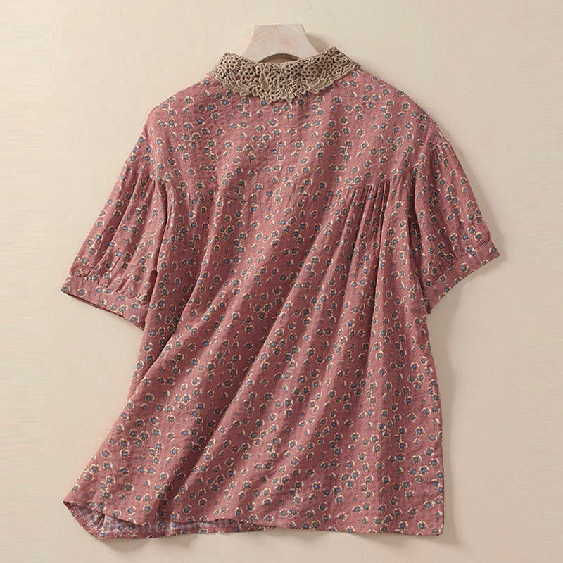 Nimara Ritual Front Button Design Floral Print Pattern Women's Cotton Half Sleeve Shirt