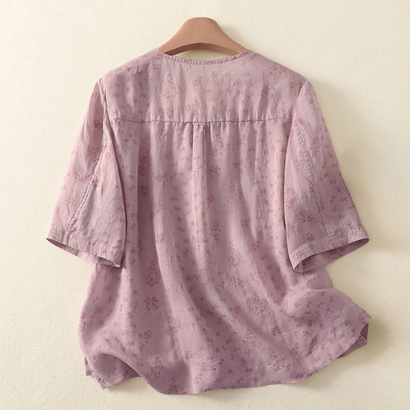 Nimara Ritual Casual Floral Print Pattern Three Quarter Sleeve Women's Buttons Shirt