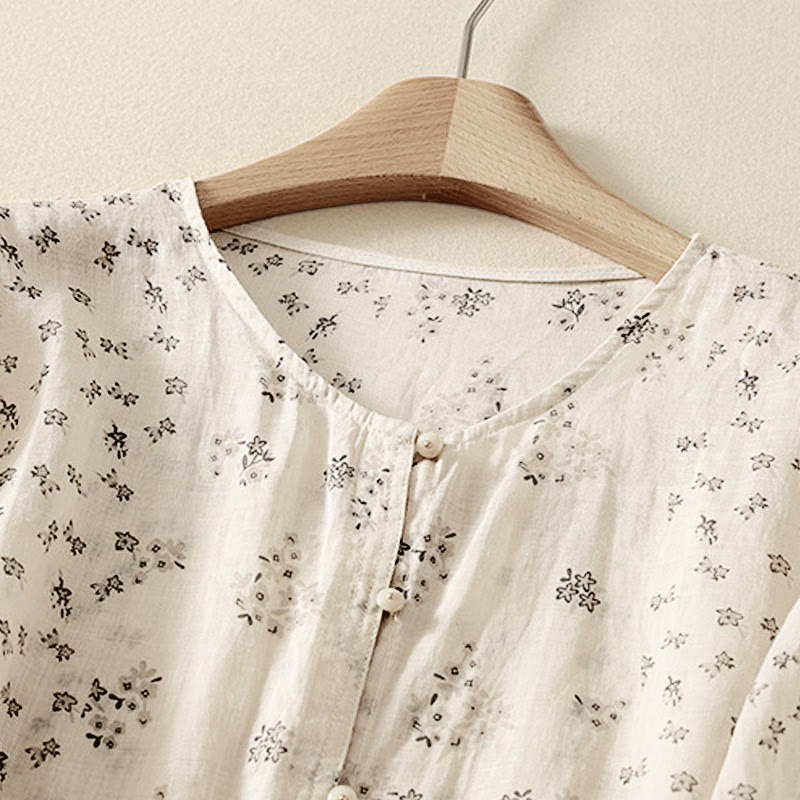 Nimara Ritual Casual Floral Print Pattern Three Quarter Sleeve Women's Buttons Shirt