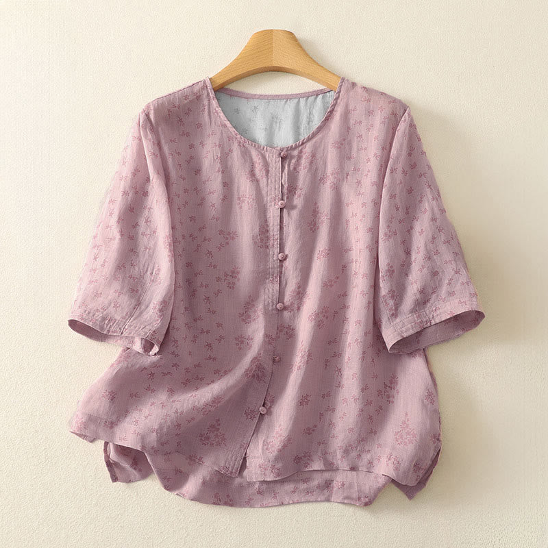 Nimara Ritual Casual Floral Print Pattern Three Quarter Sleeve Women's Buttons Shirt