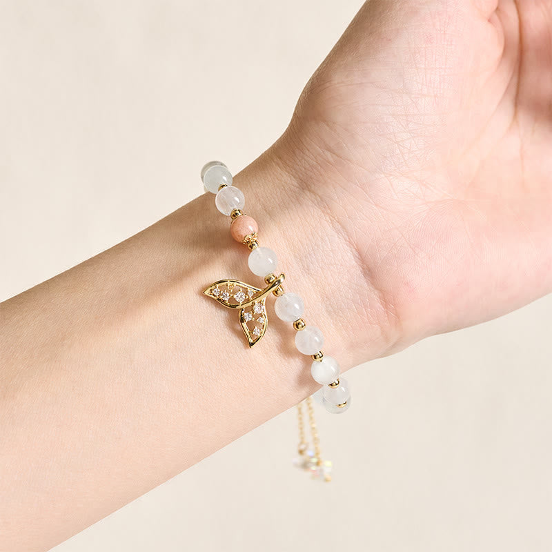 Nimara Ritual Natural Aquamarine Gold-Plated Copper Fish Tail Serenity Bracelet