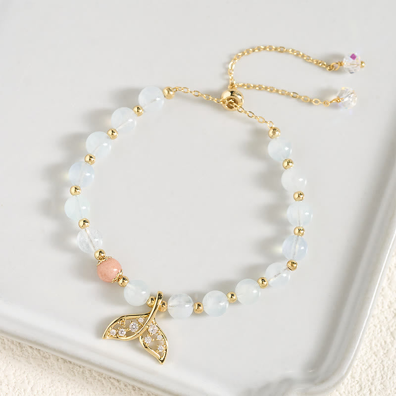 Nimara Ritual Natural Aquamarine Gold-Plated Copper Fish Tail Serenity Bracelet