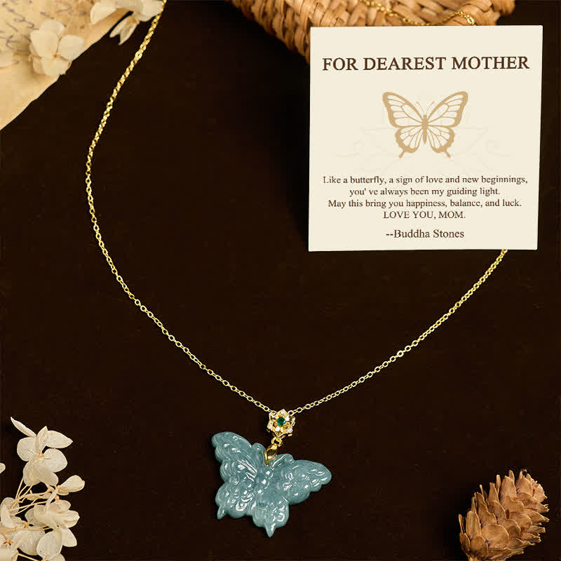 Nimara Ritual "FOR DEAREST MOTHER" Jade Butterfly Abundance Necklace Pendants Includes Gift Message Card