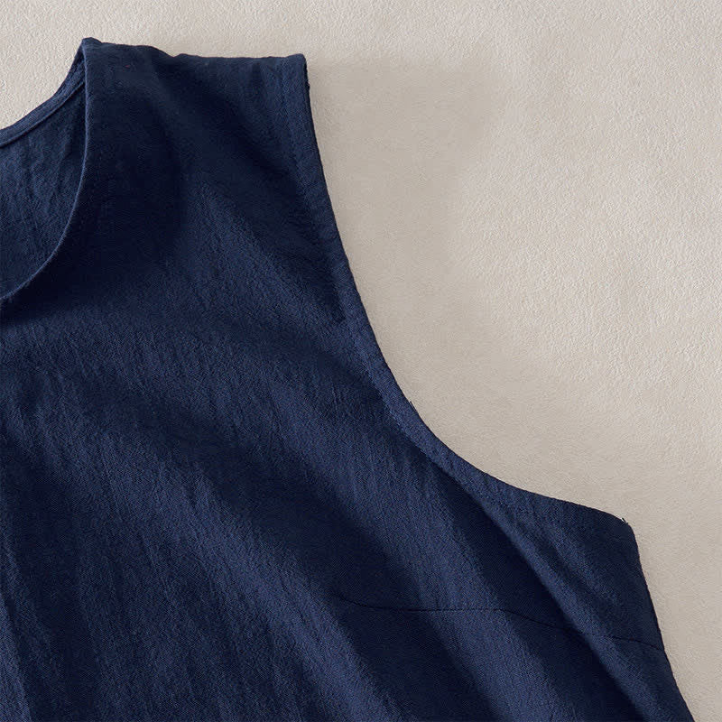 Nimara Ritual Summer Embroidery Hem Back Zipper Design Sleeveless Solid Color Mini Dress With Pockets