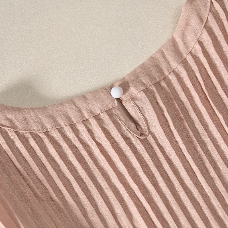 Nimara Ritual Summer Pintuck A Line Knee Length Women's Short Sleeve Dress With Tie Waist Bow