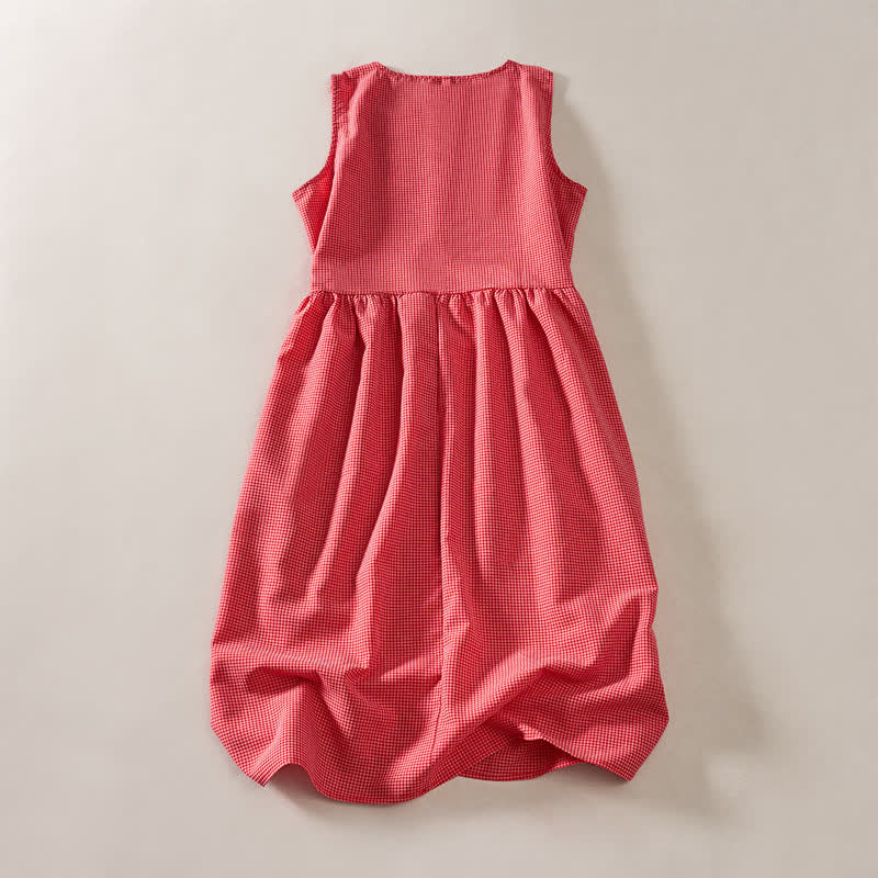 Nimara Ritual Summer Coral Gingham Sleeveless A Line Vacation Casual Knee Length Dress With Pockets