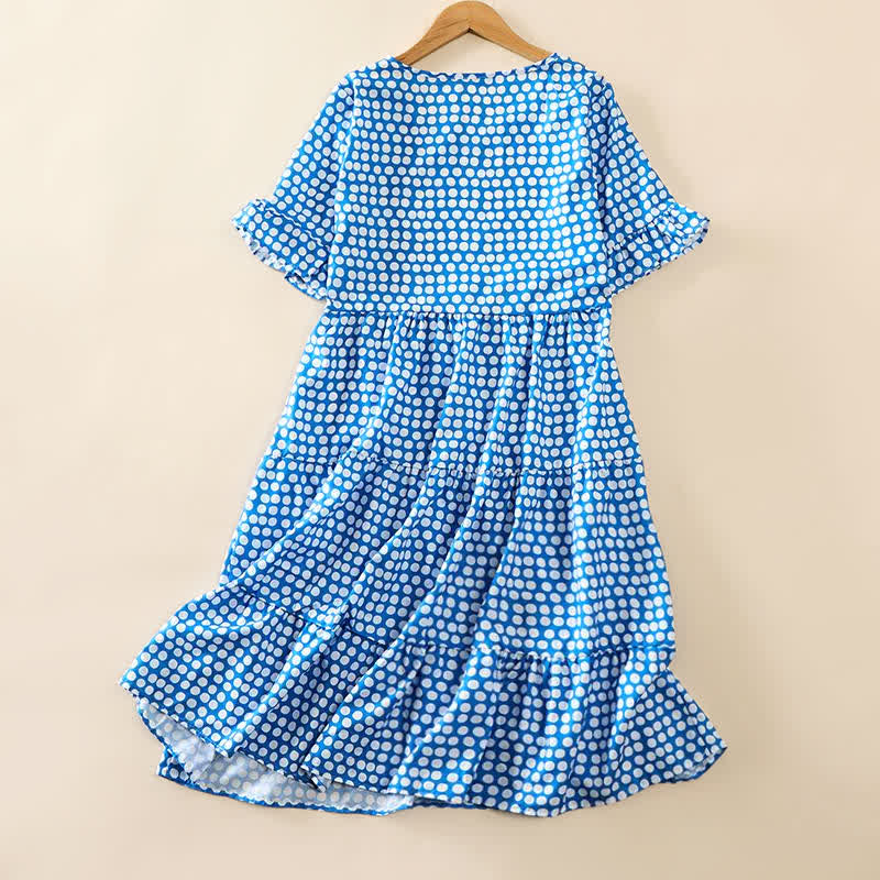 Nimara Ritual Summer Elegant Polka Dot A Line Ruffle Hem Short Sleeve Knee Length Dress