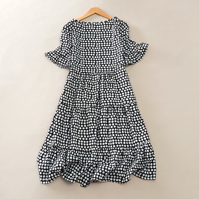 Nimara Ritual Summer Elegant Polka Dot A Line Ruffle Hem Short Sleeve Knee Length Dress
