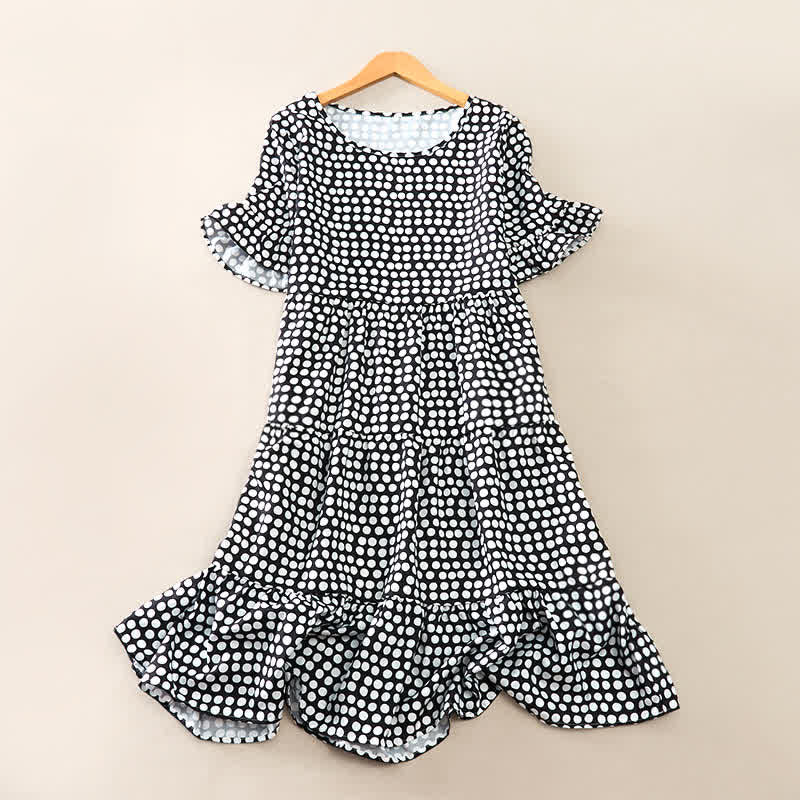 Nimara Ritual Summer Elegant Polka Dot A Line Ruffle Hem Short Sleeve Knee Length Dress