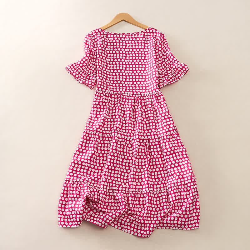 Nimara Ritual Summer Elegant Polka Dot A Line Ruffle Hem Short Sleeve Knee Length Dress