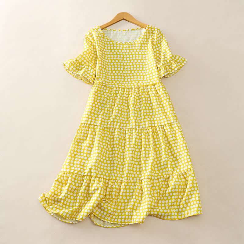 Nimara Ritual Summer Elegant Polka Dot A Line Ruffle Hem Short Sleeve Knee Length Dress