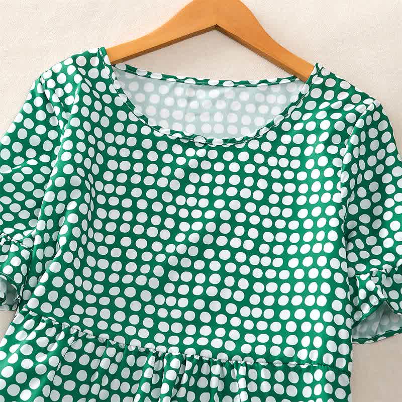 Nimara Ritual Summer Elegant Polka Dot A Line Ruffle Hem Short Sleeve Knee Length Dress