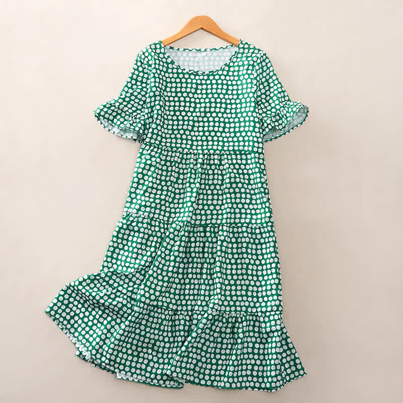 Nimara Ritual Summer Elegant Polka Dot A Line Ruffle Hem Short Sleeve Knee Length Dress