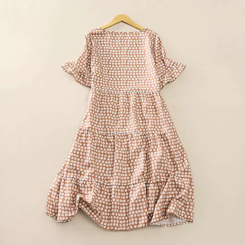 Nimara Ritual Summer Elegant Polka Dot A Line Ruffle Hem Short Sleeve Knee Length Dress