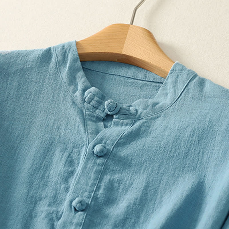 Nimara Ritual Summer Stand Collar Buttons Cotton Women's Short Sleeve Shirt