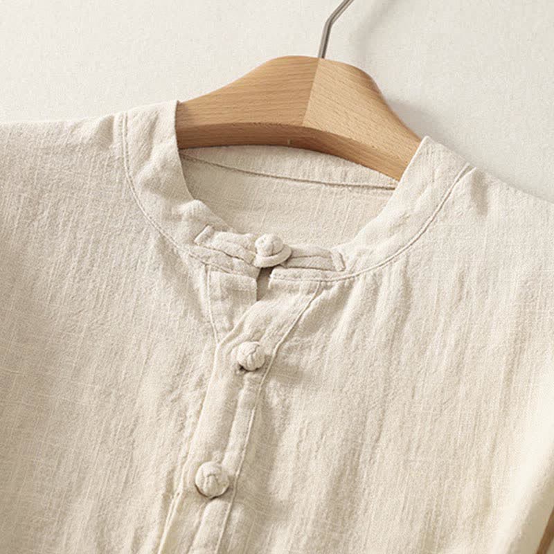 Nimara Ritual Summer Stand Collar Buttons Cotton Women's Short Sleeve Shirt