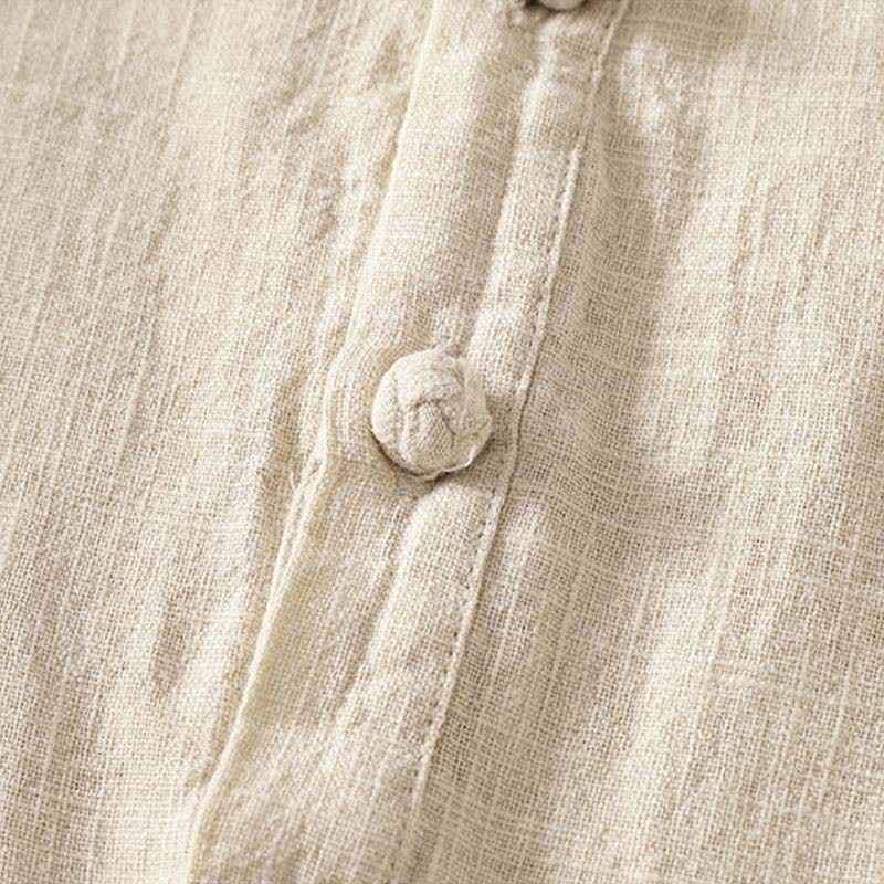 Nimara Ritual Summer Stand Collar Buttons Cotton Women's Short Sleeve Shirt