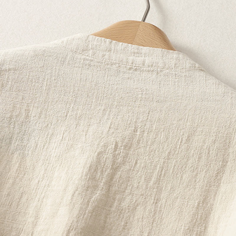 Nimara Ritual Summer Stand Collar Buttons Cotton Women's Short Sleeve Shirt
