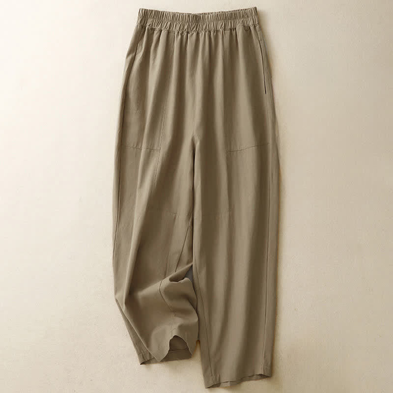 Nimara Ritual Spring Solid Color Elastic Waist Cotton Women's Straight Leg Pants With Pockets