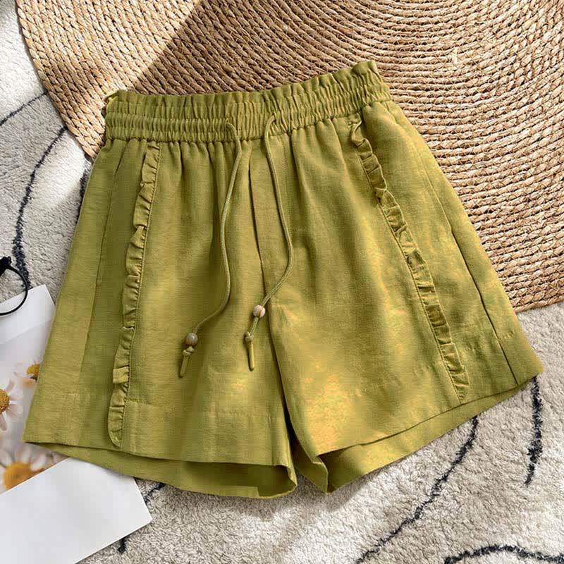 Nimara Ritual Summer Drawstring Ruffle Elastic Waist Women's Shorts With Pockets