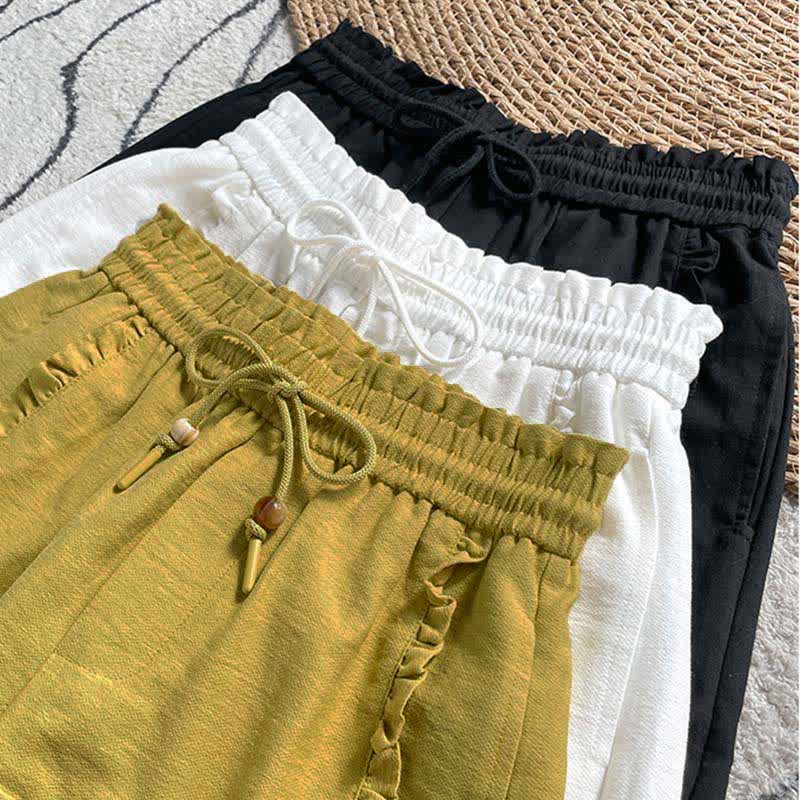 Nimara Ritual Summer Drawstring Ruffle Elastic Waist Women's Shorts With Pockets