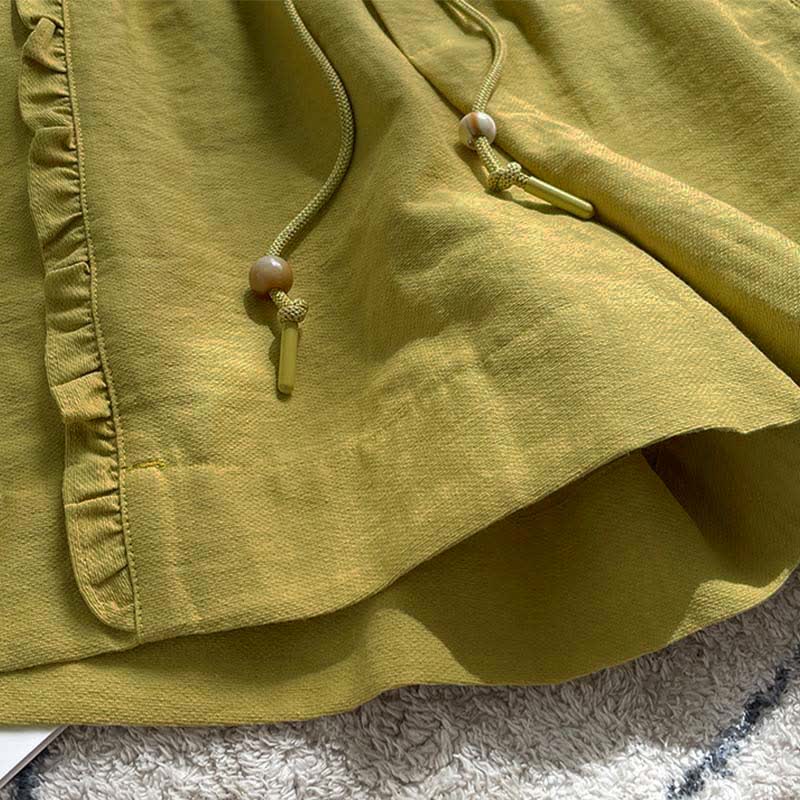 Nimara Ritual Summer Drawstring Ruffle Elastic Waist Women's Shorts With Pockets
