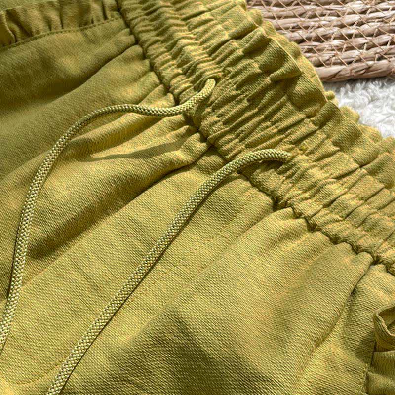 Nimara Ritual Summer Drawstring Ruffle Elastic Waist Women's Shorts With Pockets