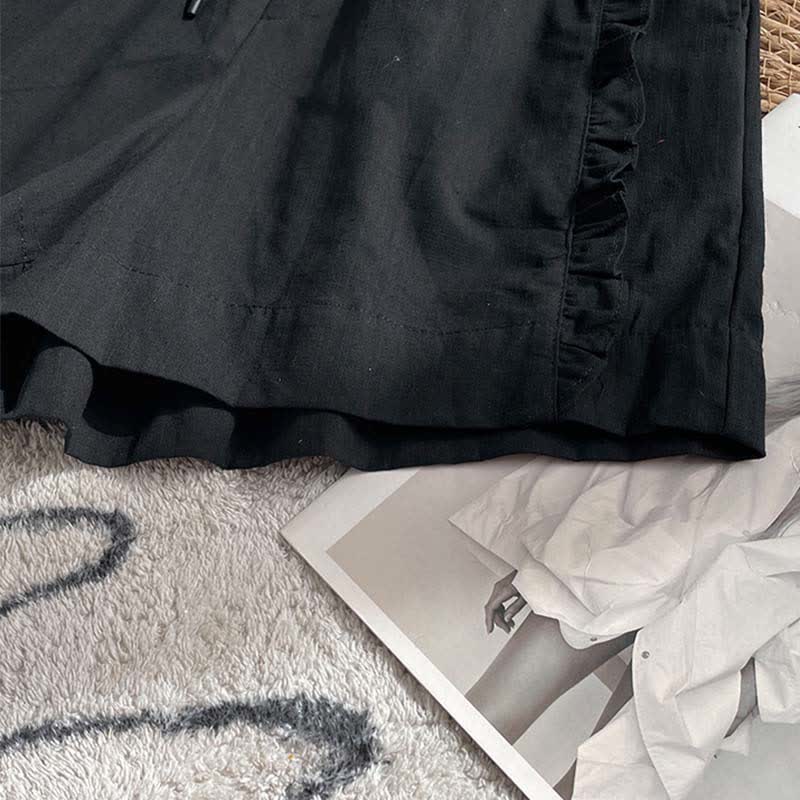 Nimara Ritual Summer Drawstring Ruffle Elastic Waist Women's Shorts With Pockets