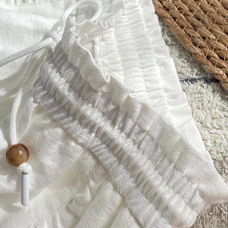 Nimara Ritual Summer Drawstring Ruffle Elastic Waist Women's Shorts With Pockets