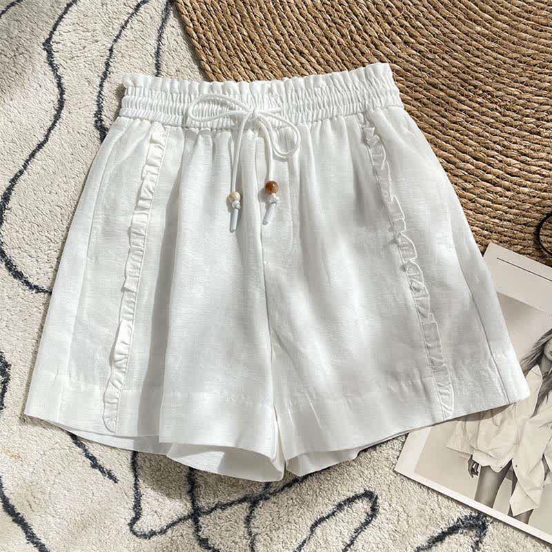 Nimara Ritual Summer Drawstring Ruffle Elastic Waist Women's Shorts With Pockets