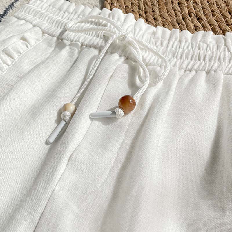 Nimara Ritual Summer Drawstring Ruffle Elastic Waist Women's Shorts With Pockets