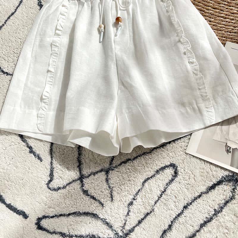 Nimara Ritual Summer Drawstring Ruffle Elastic Waist Women's Shorts With Pockets