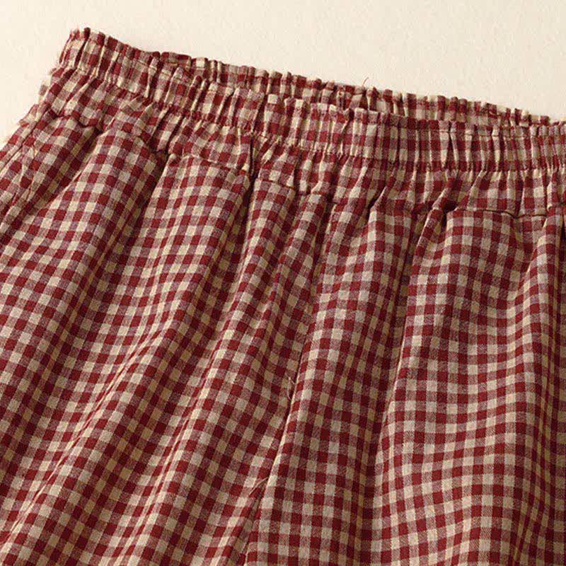 Nimara Ritual Summer Plaid Elastic Waist Cropped Women's Tapered Pants With Pockets