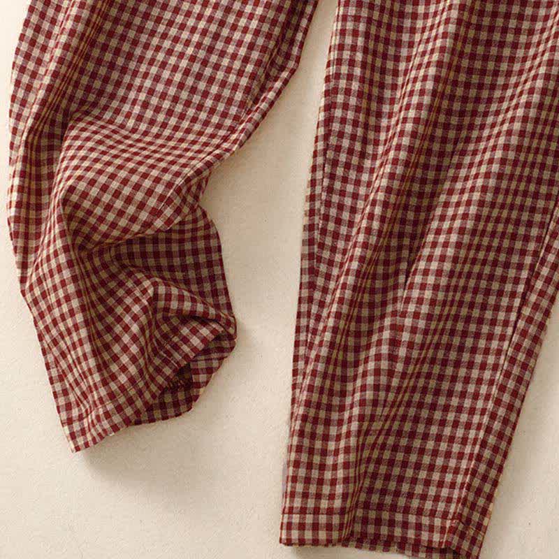 Nimara Ritual Summer Plaid Elastic Waist Cropped Women's Tapered Pants With Pockets
